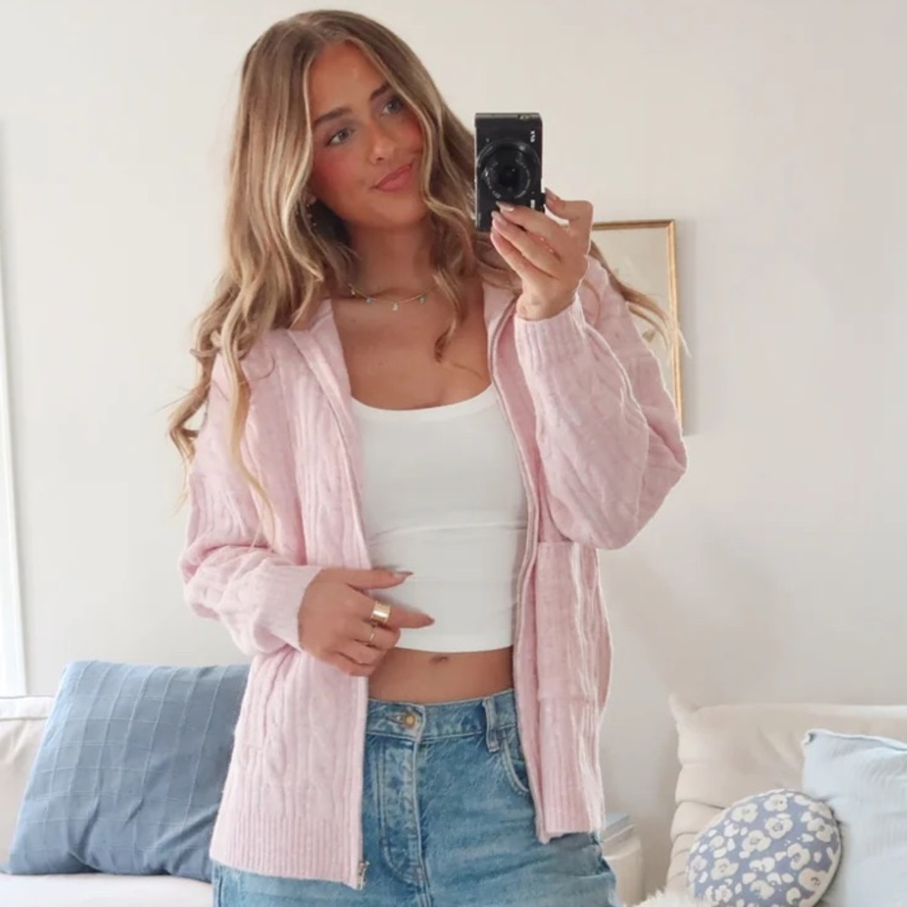 Things between Pink Cable Knit Cardigan